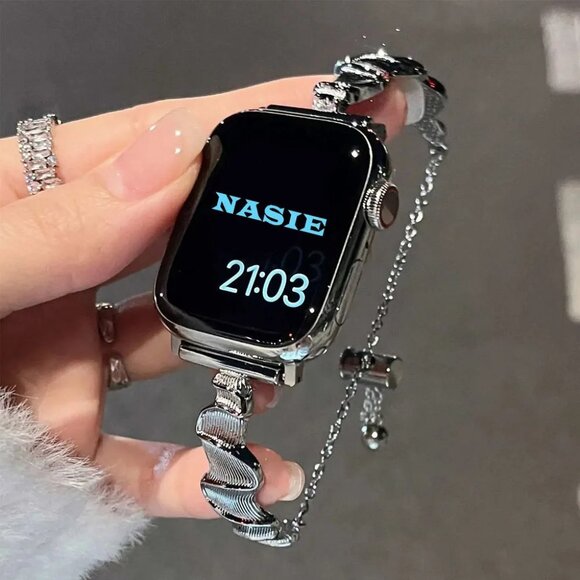 Apple Watch Band Adjustable Slim Stylish Strap Silver Stainless Chain - Silver - Picture 1 of 5